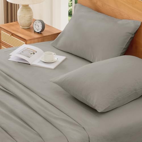 Andency Solid Dark Grey King Size Cotton Sateen Sheets Set Soft