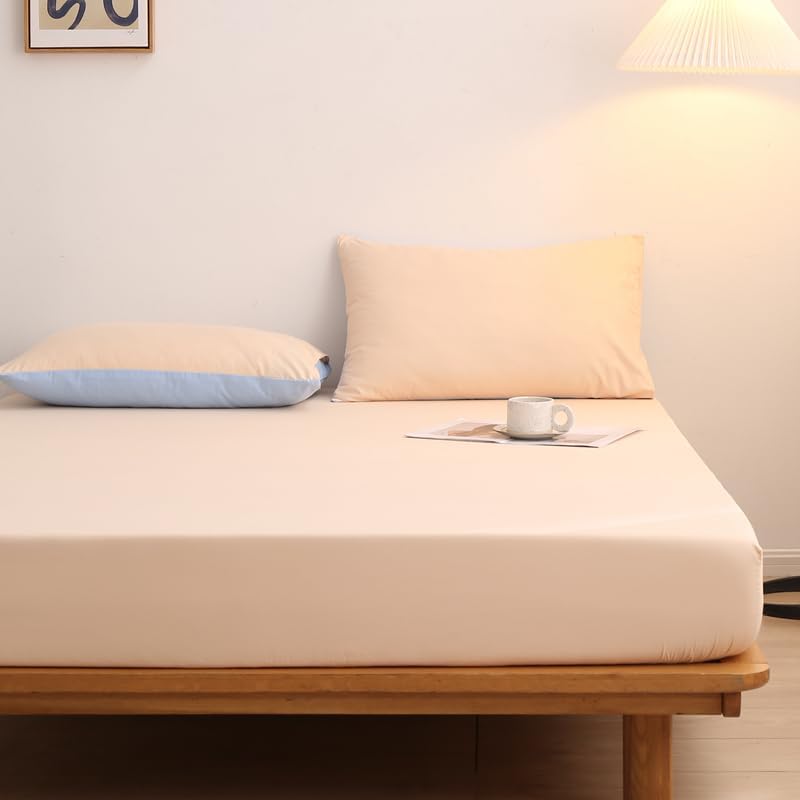 Quality Fitted Sheet Microfiber Ultra Soft (Beige,Cal King 72"x84")