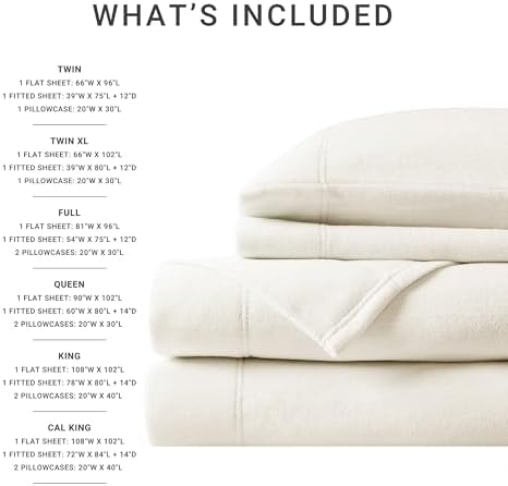 Sleep Philosophy Micro Fleece Sheets Full Size Bed Set 4 Piece, Ivory