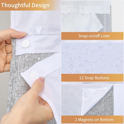 Grey Fabric Shower Curtain with Snap in Liner - Linen Blend, 71x74