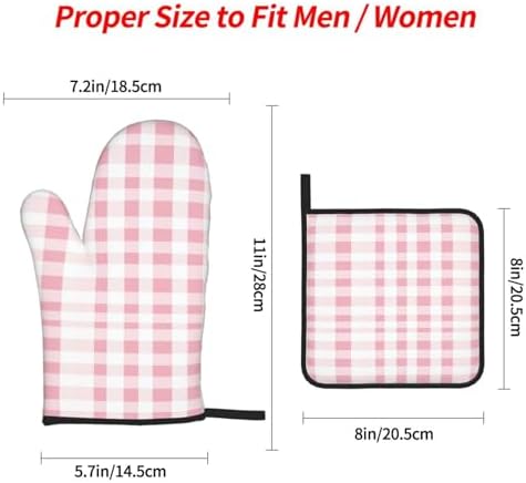 Oven Mitts Pink Gingham Aesthetic Heat Resistant Silicone Oven Mitts