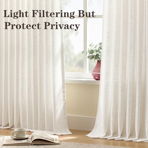 Pinch Pleated Linen Curtains Light Filtering 84 Inches Long for Living