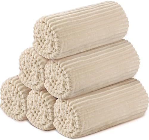 Buryeah 6 Pcs Flannel Throw Blankets Bulk Outdoor Wedding, Beige
