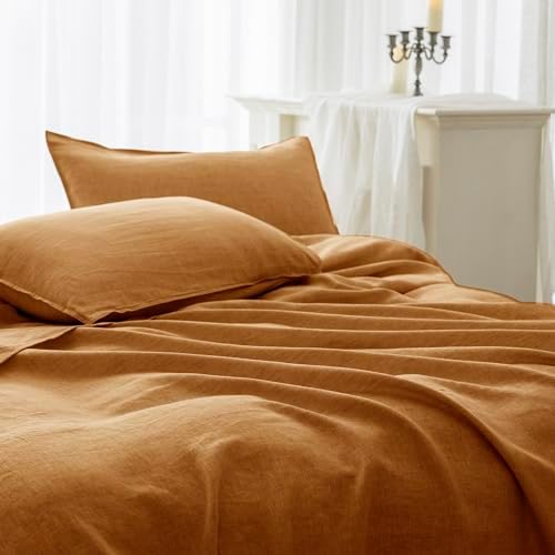 EVERLY 100% Linen Pillowcases Set of 2, Envelope Overlap Closure