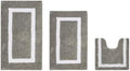 TRP Cotton Tufted Gray White Bathroom Rugs Sets 3 Piece