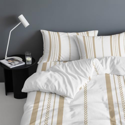 4 Piece Bedding Sets Twin Size Cream Stripes Duvet Cover Set with 1