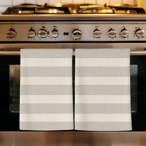 Grey Striped Kitchen Towels Set of 3, Absorbent Dish Towels for