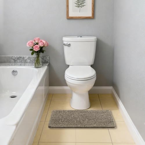Chenille Bathroom Rug 17"x24" Taupe, Non-Slip Plush Bath Mat