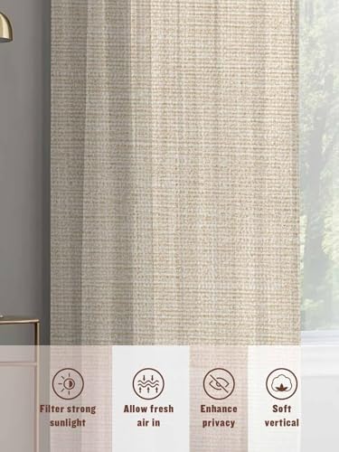 Vintage Linen Sheer Curtains 108 Inches Long, Pastoral Beige Linen