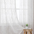 VISIONTEX White Sheer Curtains Beige Coral Branch Embroidered