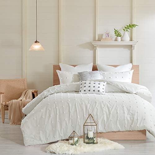 Intelligent Design Cotton Jacquard Pompom Ivory King Duvet Cover Set