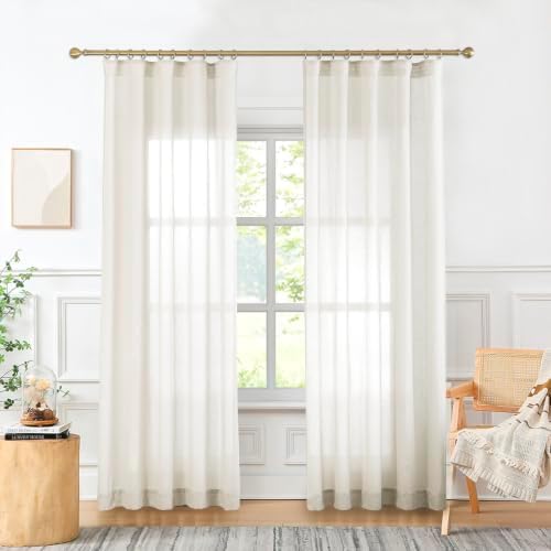2 Panels Semi Sheer Linen Back Tab Curtains for Living Room, 40"W x