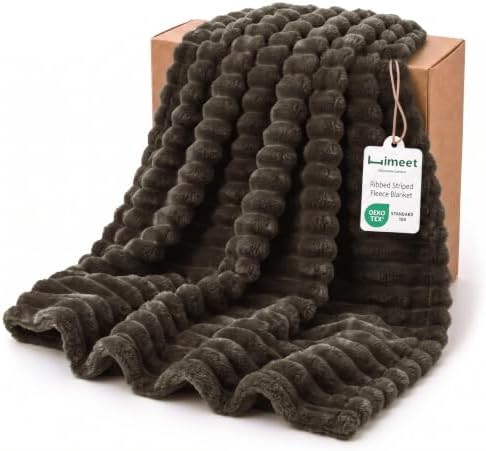 HIMEET Taupe Brown King Size Blanket, 300GSM Ribbed Fleece