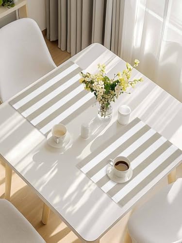 Placemats Set of 4 for Dining Table, Beige and White Stripe Washable