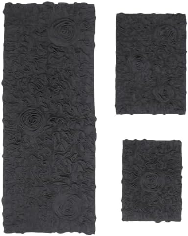 TRP Sculpted Tufted Rose Pattern 100% Cotton Gray Bathroom Rugs Set