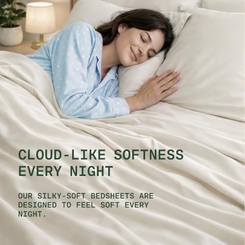 TRUE BAMBOO Sheets Set King Size - 21” Extra Deep Pocket - Light Beige