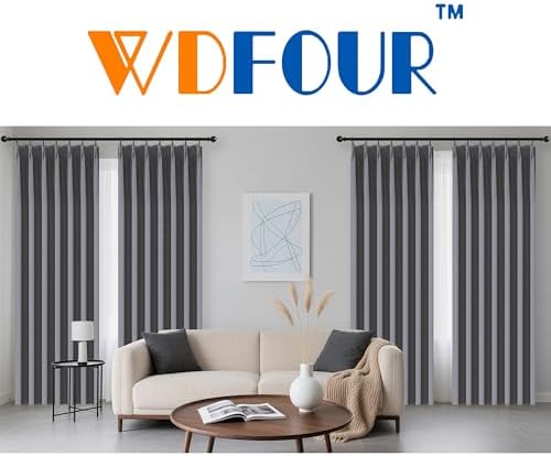 WdFour Pinch Pleated Curtains, Full Blackout Linen Look Window