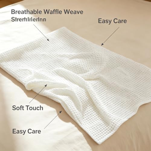 Lightweight 100% Cotton Waffle Blanket,Throw XL,Ivory