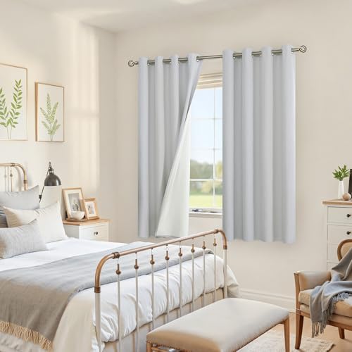 YoungsTex Light Grey Linen Blackout Curtains 63 Inch Length for