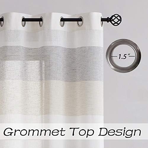 Central Park Gray Tan Stripe Sheer Color Block Window Curtain Panel