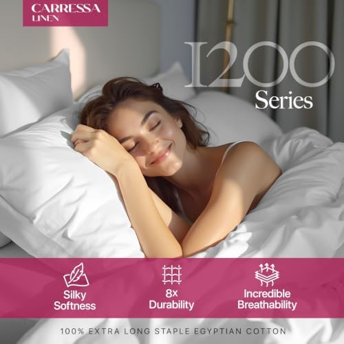 Carressa Linen 1200 Series Egyptian Cotton Sheets King Size Set, Ivory