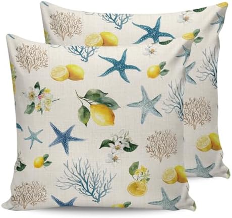 Pillow Covers 20x20 Set of 2, Summer Ocean Starfish Throw Pillow