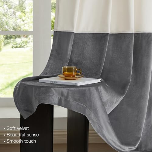 BULBUL 100% Full Blackout Velvet Curtains,108 inches Long Cream Ivory