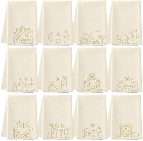 Hahafelt 12 Pcs Christmas Kitchen Towels 15.8 x 23.6 Inch, Nativity