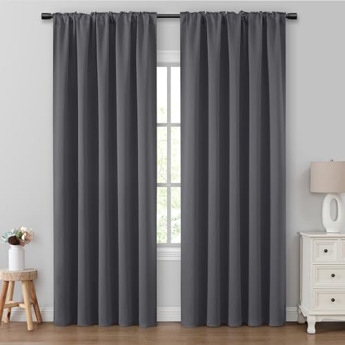 HOMEIDEAS Blackout Curtains, 2 Pages Grey Gray Room Darkening Bedroom