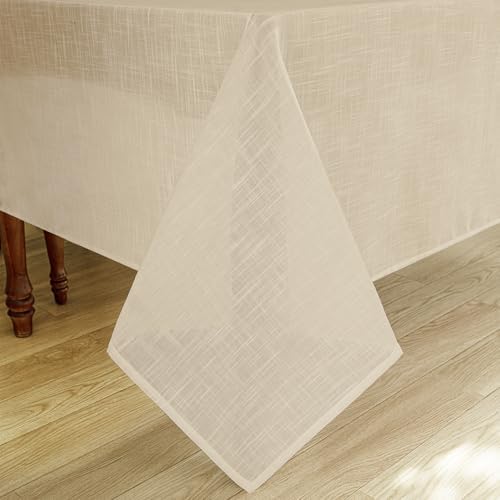 Natural Linen Rectangle Tablecloth, 2 Pack Slubby Textured Fall