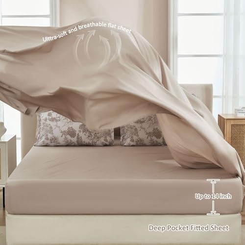 DJY Khaki Comforter Set Full Size,7 Pieces Bed in a Bag Botanical