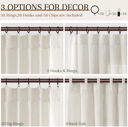 Joywell Extra Long Linen Pinch Pleated Curtains 120 Inch 4 Panels