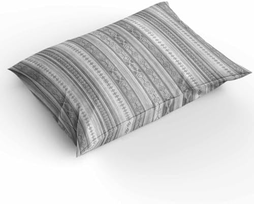 Duvet Cover Set Queen, Boho Abstract Ethnic Gray Geometric Pattern