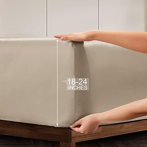 Vonty Taupe Satin Sheets Queen Extra Deep Pocket 18-24In 4PC