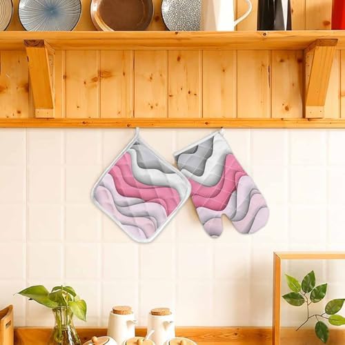 Quilted Cotton Terry Cloth Oven Mitt, Pot Holder Pink Gray Gradient