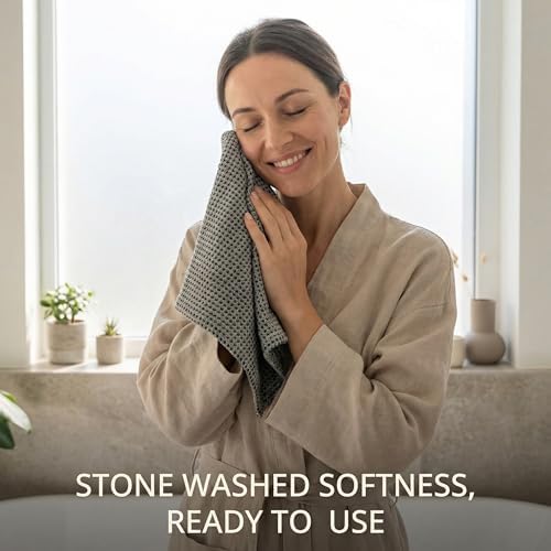 100% Linen Hand Towels 2-Pack - 14x28-inch Thin Waffle Weave