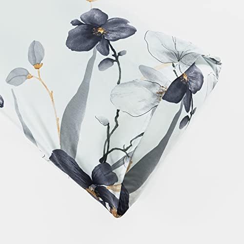 YuHeGuoJi Light Blue Floral Duvet Cover Queen 100% Egyptian Cotton