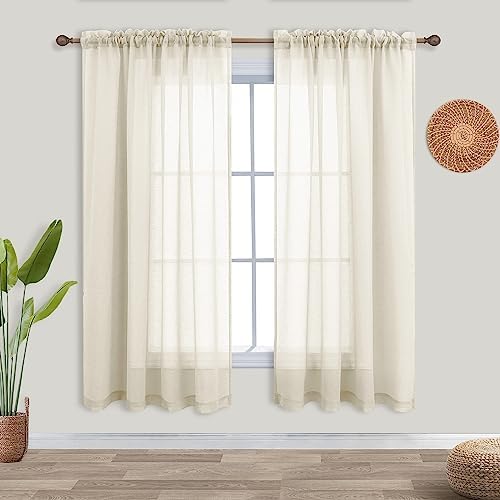 KOUFALL Cream Beige Sheer Curtains 63 Inch Length for Living