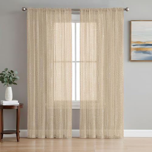 Modern Minimalist Art Sheer Curtains 72 Inch Length 2 Panels Set