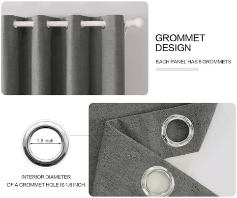 MIULEE 100% Blackout Linen Curtains for Bedroom 52x84 Inches Dark Grey