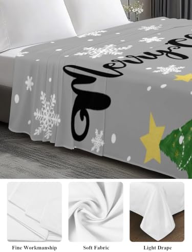 King Size Flat Sheet Only, Christmas Tree Ball Star Bed Top Sheet Soft