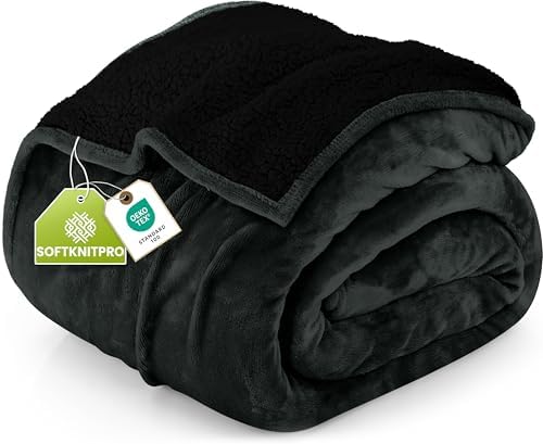 Utopia Bedding Reversible Plush Sherpa Blanket Queen Size Black, 90x90