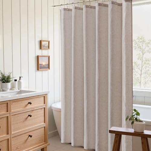 Naturoom Linen Shower Curtain 84 Inch Long for Bathroom Taupe