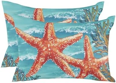 12x20 Outdoor Pillows Set of 2, Coastal Starfish Waterproof Throw
