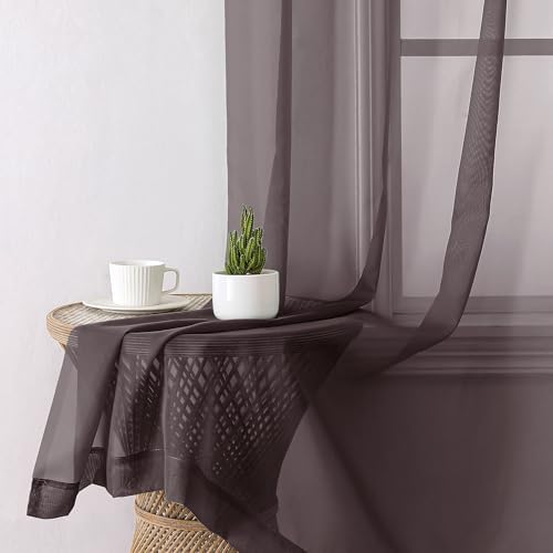 Lecloud Chocolate Sheer Curtains 72 Inches Long 2 Panels, Rod Pocket