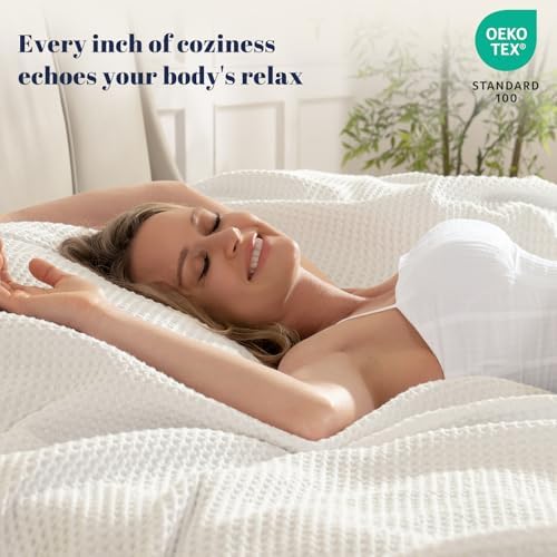 PHF 100% Cotton Waffle Blanket Lightweight Breathable, King Size