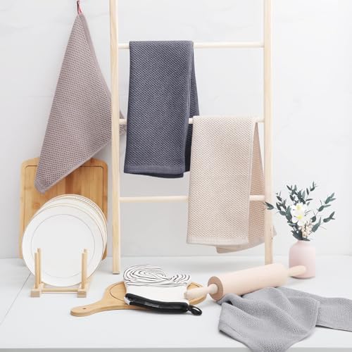 Homaxy 100% Cotton Waffle Weave Kitchen Dish Towels 12-Pack, Dark Grey
