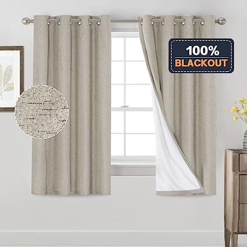 PrinceDeco 100% Black Out Curtains 63 Inch Length,Thermal Insulated