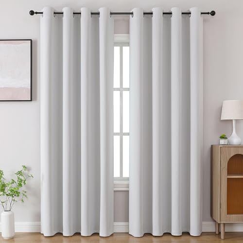 CUCRAF Grayish White Blackout Curtains 63 inch Length 2 Panels Set