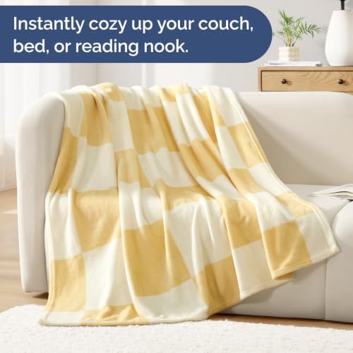Beige Checkered Blanket Cal King Size - Flannel Fleece Cal King